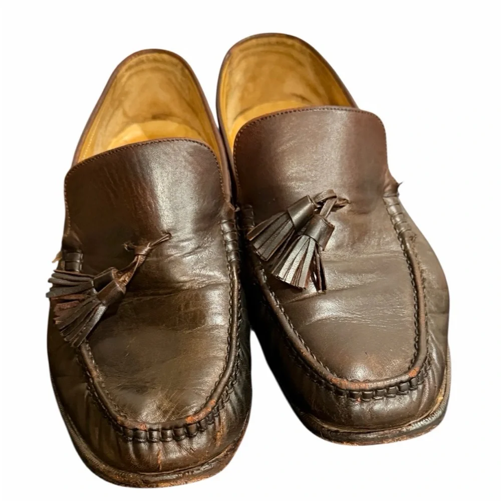 Bally Dark Brown Leather Tassel Loafers size 9.5 made in Switzerland